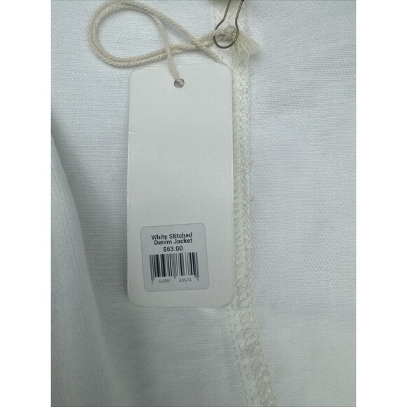Grade & Gather Women’s Boxy WHITE Stitched Open Front Denim Jacket  Sz L - Picture 9 of 10